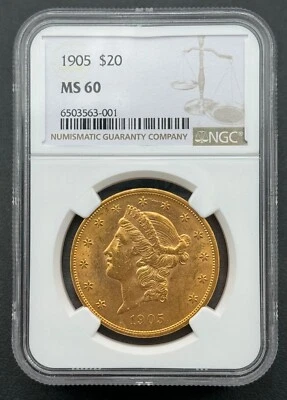 1905 P $20 Gold Liberty Double Eagle NGC MS 60, Low Mintage, Tough Better Date - Image 1 of 4