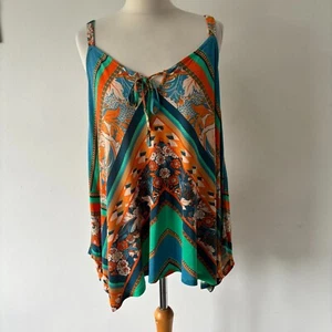 Monsoon Green Blue Orange Strappy Top Vest Holiday Summer Size M UK 12 - 14 VGC - Picture 1 of 9