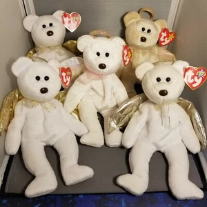 UPDATED Ty Beanie Babies Lot Of 5 Halo 1 & 2 Angel Bears iridescent gold wings - Picture 1 of 12