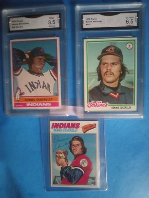 1976 Topps #98 Dennis Eckersley Indians RC Rookie GMA 3.5 VG+ 1978 #122 GMA 6.5 - Image 1 of 4