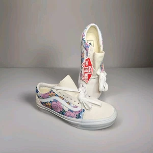 Vans Old Skool Womens 9.5 Skate Skateboard Shoes Canvas Suede Retro Floral White - Picture 1 of 10