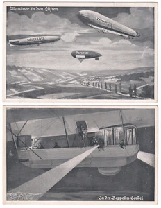 2 Zeppelin Künstler-AK's "In der Zeppelin-Gondel" & "Manöver in den Lüften" - Bild 1 von 4