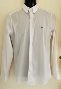 Lacoste Mens Classic White Grey Logo Slim Fit Shirt Size 15 3/4 collar 40”chest - Picture 1 of 6