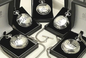 UK PEWTER Wedding Pocket Watch set - Quartz - HALF HUNTER New/Boxed - Picture 1 of 7