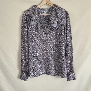 H&M Floral Blouse Ditsy 21" PTP Size 12? Lightweight Chiffon Style Ruched Collar - Picture 1 of 7