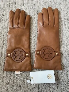 Tory Burch Miller T-Logo Lederhandschuhe 75711 BRAUN Camel Größe 7,5 Neu mit Etikett - Bild 1 von 4