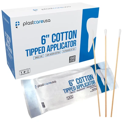 6" Cotton Tip Applicators - 1000 (10 x 100) Medical Swabs, Dental Wood Sticks - Image 1 of 4