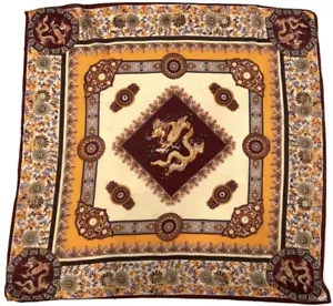 Square 100% Silk Scarf Dragon Print, Brown Theme - Picture 1 of 4