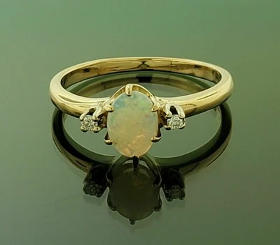 Natural Ethiopian Opal and Diamond 14K Yellow Gold Plated Women's Ring - Image 1 of 4