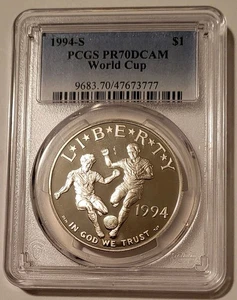 1994 S World Cup Commemorative Silver Dollar Proof PR70 DCAM PCGS* - Picture 1 of 2