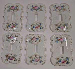 Set of 6 Vintage ARNART Creation Floral Porcelain Light Switch Plate Covers - Picture 1 of 12