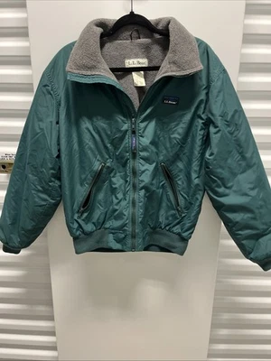 Vintage L.L.Bean Warm-Up Jacket Mens Small Green Grey Fleece Lined Zip 90s - Image 1 of 4