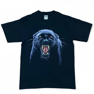 Vintage 90s Human-i-Tees Black Panther Prowl Graphic Animal Cat T-shirt Small - Bild 1 von 7