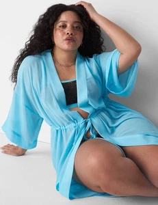 Lane Bryant Cacique Größe 30/32 transparenter Chiffon Staubtuch babyblau Dessous Morgenmantel zum Binden - Bild 1 von 15