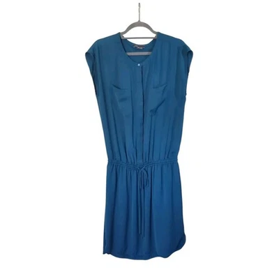 Vince Satin Teal Blue Green Drop Waist Sleeveless Pockets Mini Dress, Women's XS - Image 1 of 4