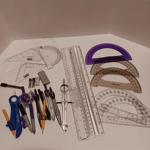 Geometry Math Supplies, Protractors, Pencils, Rulers, See Photos for Details - Picture 1 of 19
