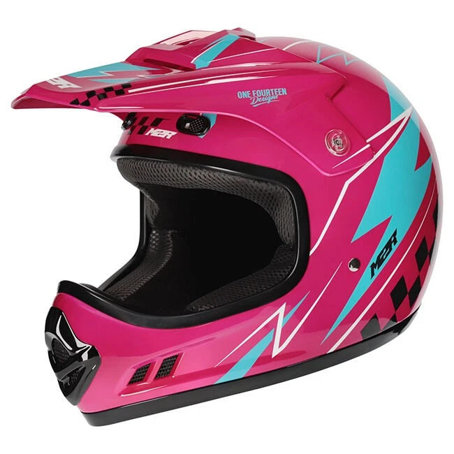 M2R Helmet MX2 Youth Lightning PC-7 White Blue Pink - Image 1 of 1