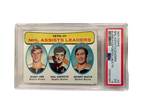 1971 TOPPS #2 NHL ASSISTS LEADERS PSA 5 Bobby Orr Phil Esposito  Johnny Bucyk - Picture 1 of 2