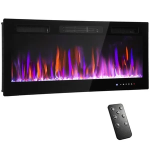 HOMCOM 42" Wall Electric Fireplace, Slim Electric Fire, 1800W, Black - Picture 1 of 11