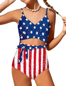 Girls Swimsuits Size 10-12 American Flag Swimsuit 4th of July Bathing Suits f... - Picture 1 of 8