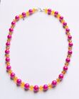 Stunning Orange Italian Crystal And Hot Pink Glass Pearls Necklace