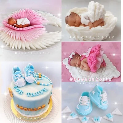 Taufe Babyparty Kreuz Name Flügel Deko Taufdeko Tortendeko Tortenfiguren Fondant - Bild 1 von 4