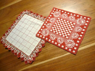 Linge ancien Lot de 2 napperons rouges et blancs  ( ref 33 ) - Photo 1/4