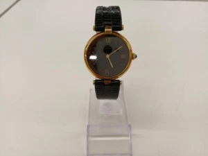 CARTIER MUST VERMEIL Black Leather Gold Case Quartz Watch Wristwatch Used Japan - Picture 1 of 6