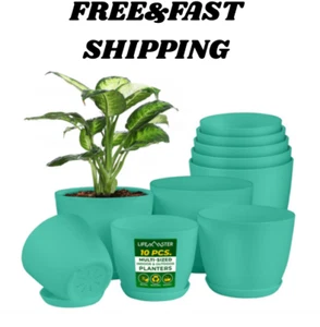 Set of 10 Plastic Planter Pots with Drainage Holes - Aqua - Picture 1 of 6