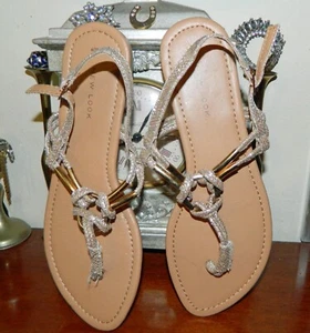 VINTAGE New Look Resort Glam Gold Glitz Sandals Size 39 - Picture 1 of 3