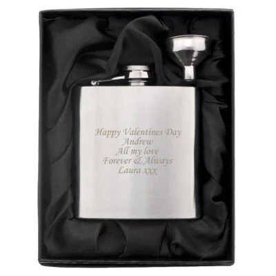 Personalised Engraved SS 6oz Hip Flask,Funnel and Gift Box- Awards, Thank you's