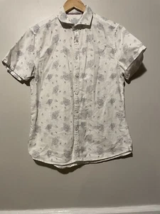 Steel & Jelly Mens Medium White Rose Floral Print Short Sleeve Button Up Shirt - Picture 1 of 8