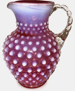 Fenton Opalescent Cranberry Hobnail Glass Creamer Pitcher with Notched Handle - Picture 1 of 6