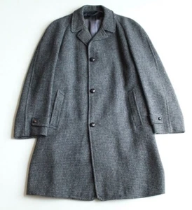VTG 50s 60s Harris Tweed Gray Flecked Barleycorn Raglan Sleeve Top Coat Sz 44 - Picture 1 of 6