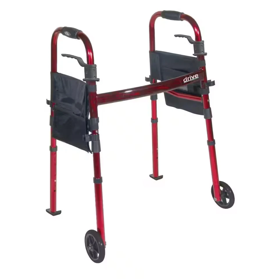 Portable Folding Travel Walker With 5 In. Wheels And Fold Up Legs | Drive Red - Image 1 of 4