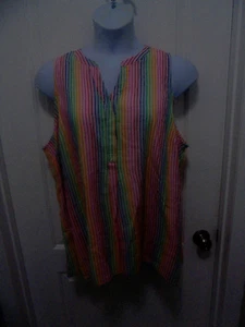 Crown & Ivy Womens Multi Color Striped Sleeveless V-Neck Tank Top Size 2X - Picture 1 of 6