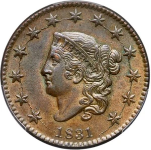 1831 N-12 R-1 PCGS MS 63 BN Lg Letters Matron or Coronet Head Large Cent Coin 1c - Picture 1 of 3