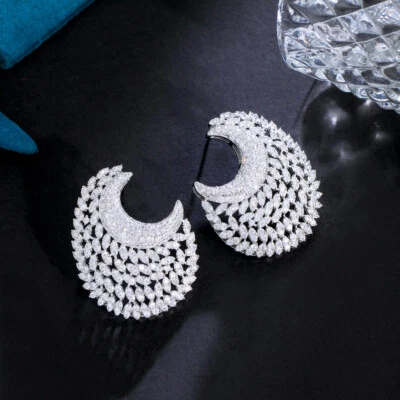 Pendientes colgantes grandes brillantes para mujer enchapados en plata circonita circonita joyería de boda Foto 1 de 4