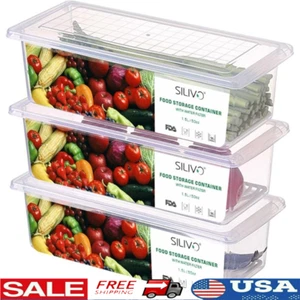 Fridge Produce Storage Containers 3 Pack W/ Drain Tray BPA Free Vegetable Saver - Picture 1 of 10