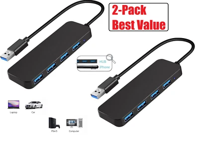 2-Pack USB 3.0 4-Port USB Hub USB Splitter USB Expander for Laptop, Flash Drive - Image 1 of 4
