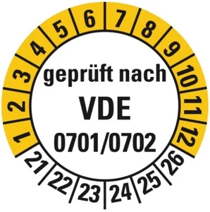 100x Prüfplakette"geprüft nach VDE 0701/0702 | 21-26" Etikett Aufkleber Ø15-40mm - Bild 1 von 1