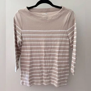 Top informal diario neutro básico CROFT & BARROW beige marfil rayas cuello barco S - Imagen 1 de 5