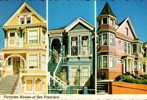 Victorian Houses of San Francisco Colorful 4x6 Continental Postcard Deckle edge - Picture 1 of 2