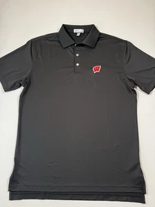 Peter Millar Wisconsin Badgers Polo Shirt Mens Medium Black Summer Comfort NCAA - Picture 1 of 8