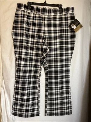NWT IMAN Global Chic 360 Slim Ponte Boot-Cut Pant Pull-on Black Plaid 1X P. - Image 1 of 4
