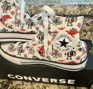Converse All Star Boy Girl Youth Pirate Shark Print Sneakers Size 1.5 US NIB! - Picture 1 of 12