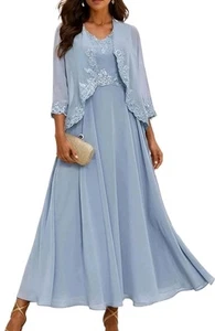 Abito madre della sposa blu chiaro con giacca, ballo, matrimonio, occasioni formali - Foto 1 di 22