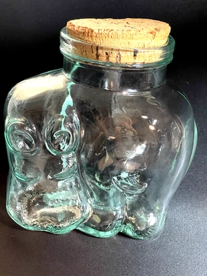 Italian Glass Hippo Jar with Wide Cork 7in Tall Green Tint Made in Italy Vintage - Image 1 of 4