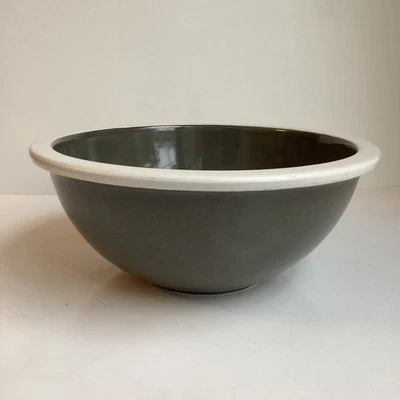 Pier 1 Slate Gray Green Slate Speckled 11” Mixing Bowl Stoneware White Rim Italy - Image 1 of 4
