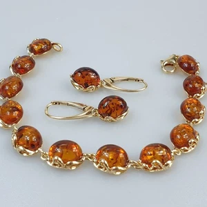set jewelry bracelet and earrings set Gold Jewelry set handmade Amber new - Picture 1 of 8
